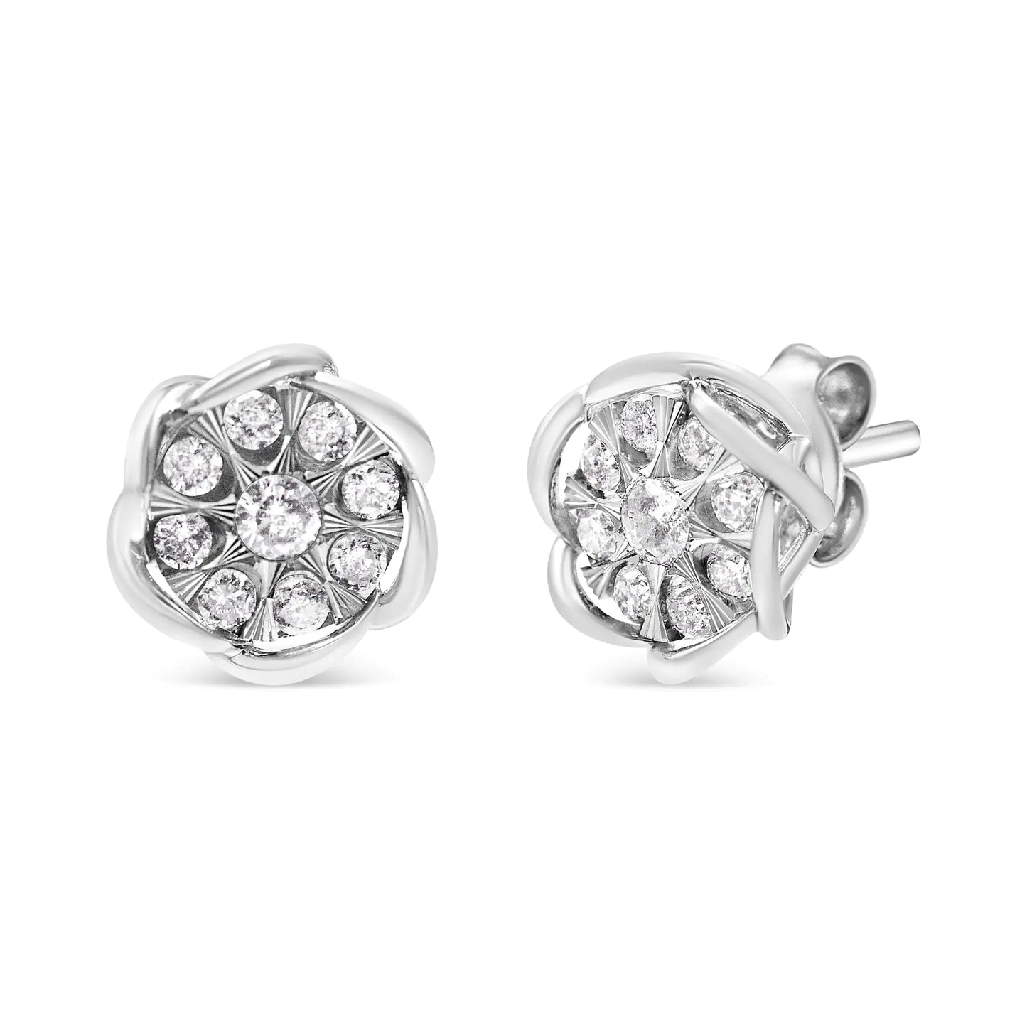 10K White Gold Diamond Stud Earrings