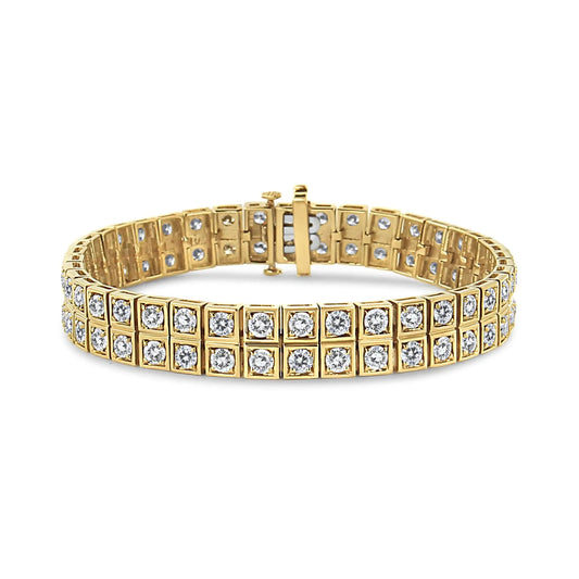 14K Yellow Gold Round-Cut Diamond Bracelet - Size 7.25"