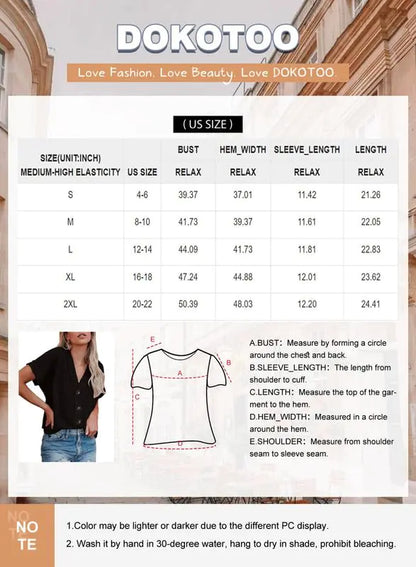 Dokotoo Womens Summer Tops 2024 Waffle Knit Button Down Shirts Casual V Neck Short Sleeve Shacket Jacket Dressy Blouses X-Large Black