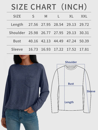 AUTOMET Womens Tops Long Sleeve Shirts Casual Basic Crewneck Oversized Tee Loose Fit Fall Fashion Clothes 2024 Outfits Darkblue Small