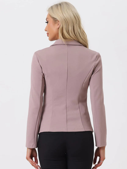 Allegra K Women's Work Office Blazer Stretch Lapel Collar Long Sleeve Jacket Suit Blazer X-Large Dusty Pink