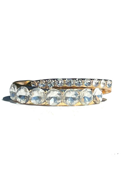 Crystal Glass Dual Cuff Bracelet Set with Rhinestones - 2 Cuff Bracelets