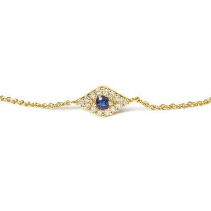 10K Yellow Gold Blue Sapphire and Diamond Bracelet - Size 7"