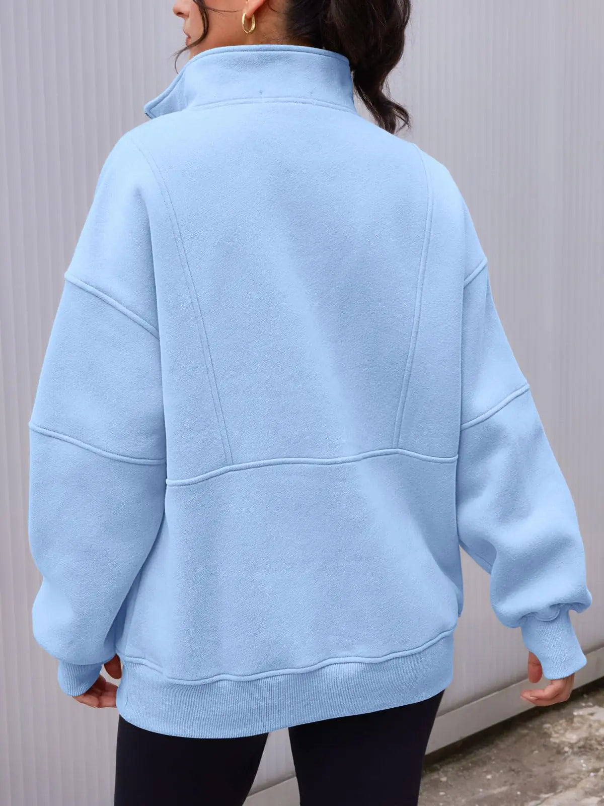 AUTOMET Women's Half Zip Oversized Sweatshirts Fleece Long Sleeve Hoodies Casual Sweaters with Pockerts Large Lightblue