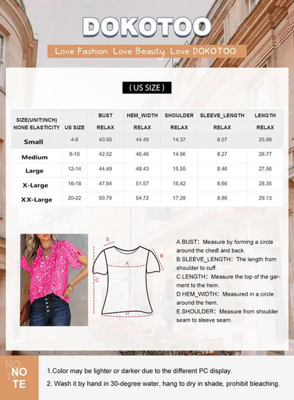 Dokotoo Women's Casual V Neck Alicia Floral Print Smocked Short Sleeve Chiffon Blouses Bohemian Top Shirts X-Large Pink