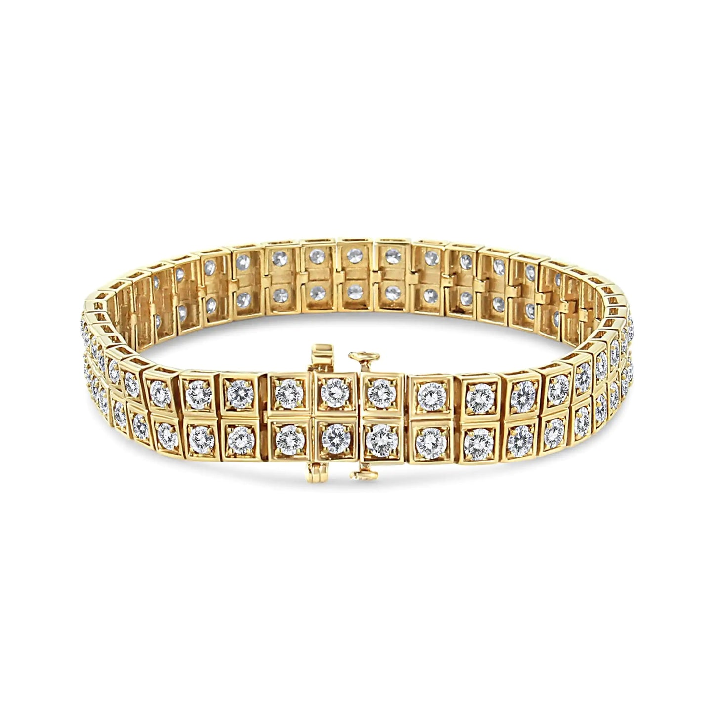 14K Yellow Gold Round-Cut Diamond Bracelet - Size 7.25"