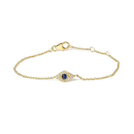 10K Yellow Gold Blue Sapphire and Diamond Bracelet - Size 7"